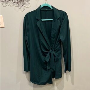 Elegant Green Blouse with Tie Front